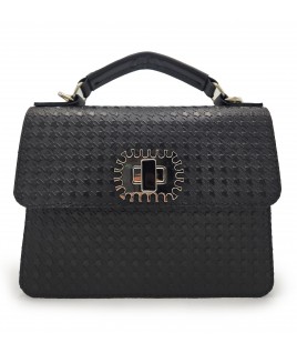 Busy Mom Bag In Black Textured Leather